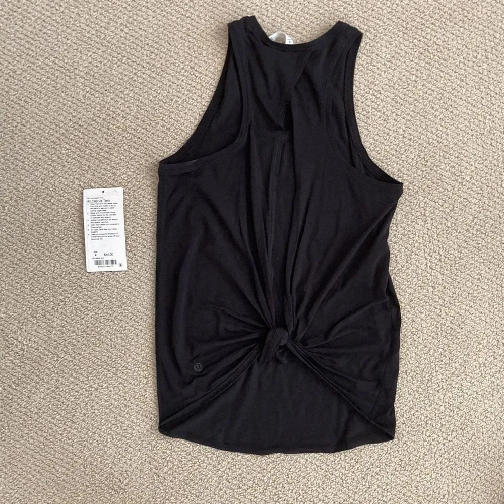 Lululemon All Tied Up Tank Black Size 4 Like New Pima Cotton Open Back Runs BIG